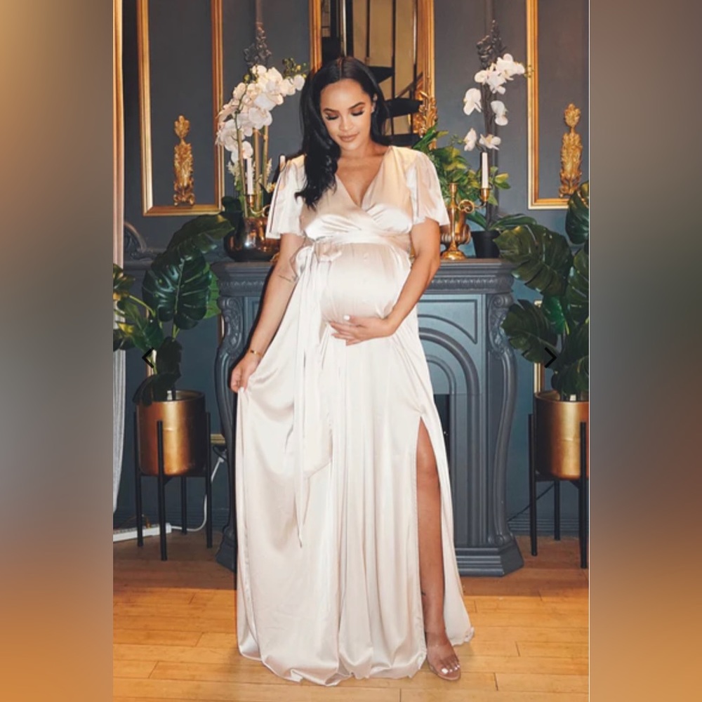 Champagne Kelly Satin Maternity Gown